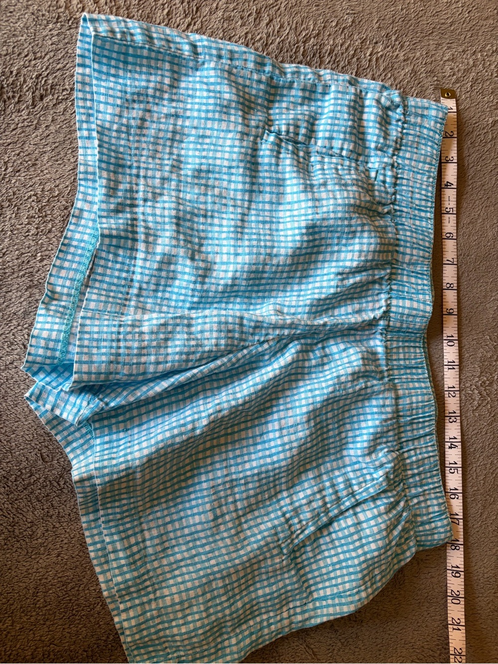 Lilly Pulitzer Aqua and White Linen Gingham Elastic-Waist Shorts